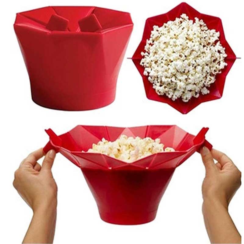 DIY domácí kuchyňskénástroje Složky silikonové popcorn Popper Bowl Sídlo Silikon Snadno čistí mísa