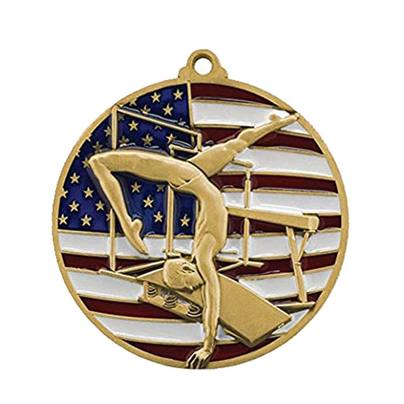18K Gold Square Rectangle Medallion Pendant Rhythmic Gymnastics Medaile