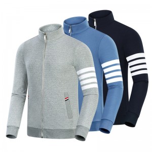 Jaro a podzim Nová čtyřbarená bavlněná móda příležitostná malá stojana Malá límec muži a ženský zip s dlouhým rukávem Cardigan Coat