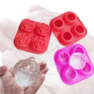 Silicone 3D Rose Ice Porma Velká kořena ledové kostky, dělá 4 roztomilý led ve tvaru květin, silikonový gumový zábava velká ledová koule výrobce pro koktejlovou šťávu Whisky Bourbon Freezer, myčkanádobí bezpečné, tř...