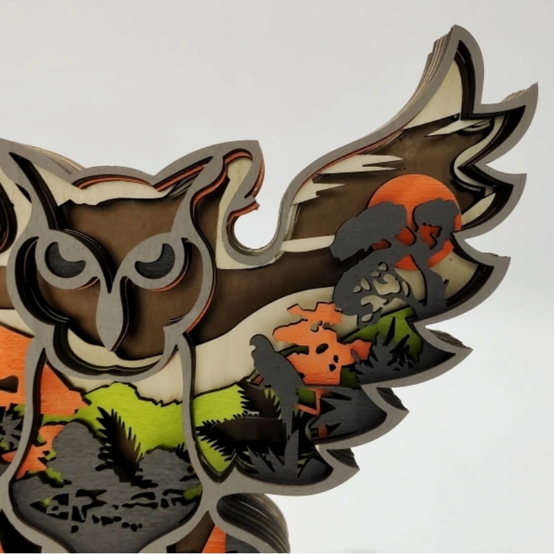 3D zvířecí sova dřevěná ozdoby