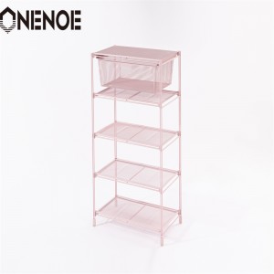 OneNoe Simple Small Wire Metal Mesh Stockable Storage Shoes Relives Feathe Recézní police Regály knihovny s 5 stupněmi pro hotelový supermarketnákupní obchod