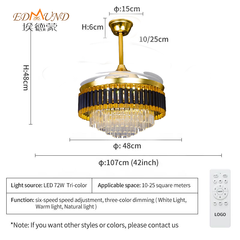 Stropní ventilátor lustry K008 se světlem se vzdáleným 42 palci 3 barvy s lustrem ventilátoru reproduktoru