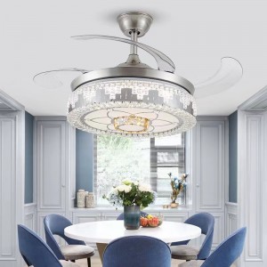 K017 CHANDELIER Stropní ventilátor se světlem se vzdáleným 42 palci 3 barvy s křišťálovým ventilátorem reproduktoru