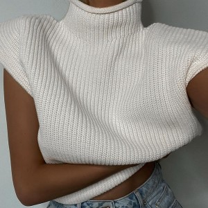 Letní a podzim Módní Vesta bez rukávů Turtleneck Elegantní Crop Top
