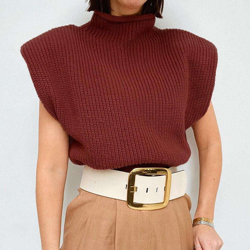 Letní a podzim Módní Vesta bez rukávů Turtleneck Elegantní Crop Top