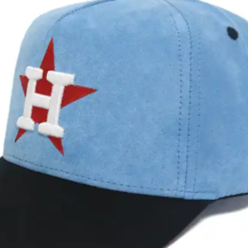 HOT HAT Design 5 Panel Suede Blue and Black Baseball Caps s vlastní logem plochým vyšíváním a 3Dnafouknutím vyšívacími klobouky