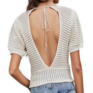 Létonové bublinové rukávy dámské svetr Top Short Style Hollow Out Sexy backless s-s-svetry pro ženy