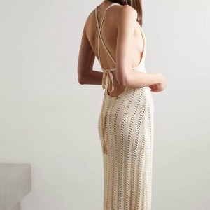 Výrobci pletených oblečení Vlastní kulatý krk Sling Hollow Out Backless Sexy Women Pletené šaty