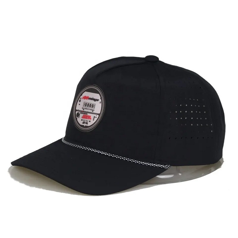 Vlastní vodotěsný laserový řez vyvrtaný otvor Perforovaný klobouk 5 gumové kaučuky PVC Logo Baseball Cap