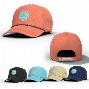 Továrna velkoobchodní vysoce kvalitní vodotěsný vodotěsný 5 panel Nastavitelné síťové řezání perforované díry potištěné logo baseballové čepice klobouk