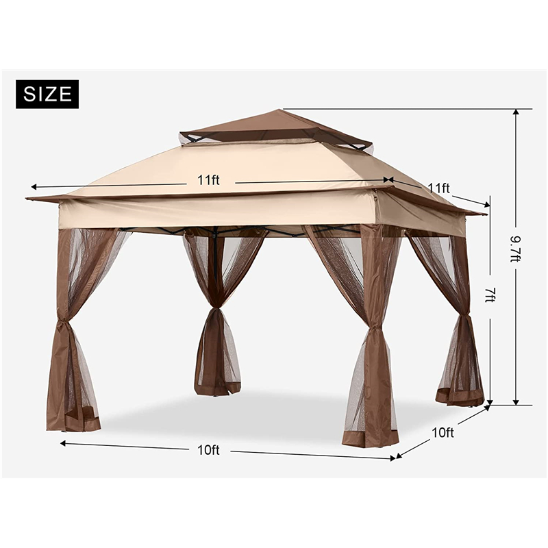 Zahradní zásoby Pergola Hliníková venkovní altán Outdoorová aktivita Použití s ​​komárem, světle hnědá