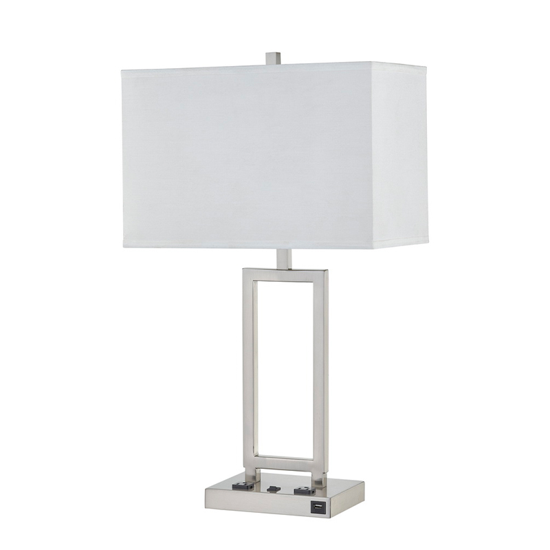 Stolní lampa Gatsby s kartáčovanýmniklem, dva vývody, přepínačna rocker/off a port USB