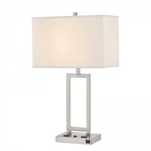 Stolní lampa Gatsby s kartáčovanýmniklem, dva vývody, přepínačna rocker/off a port USB