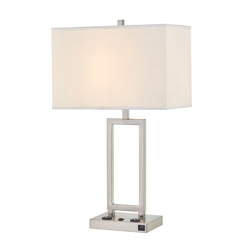 Stolní lampa Gatsby s kartáčovanýmniklem, dva vývody, přepínačna rocker/off a port USB