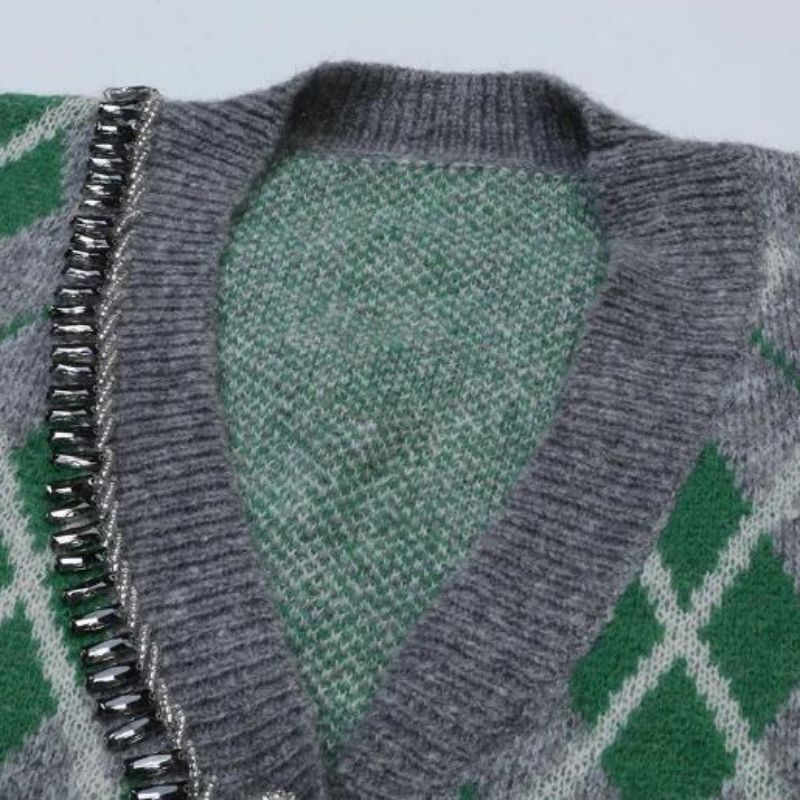 Argyle Jacquard pletené svetr Mohair svetr