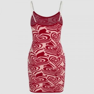 Love Heart Pattern Print šaty Šaty krátký rukáv letní letní letní prádlo Shein sexy pletené oblečení