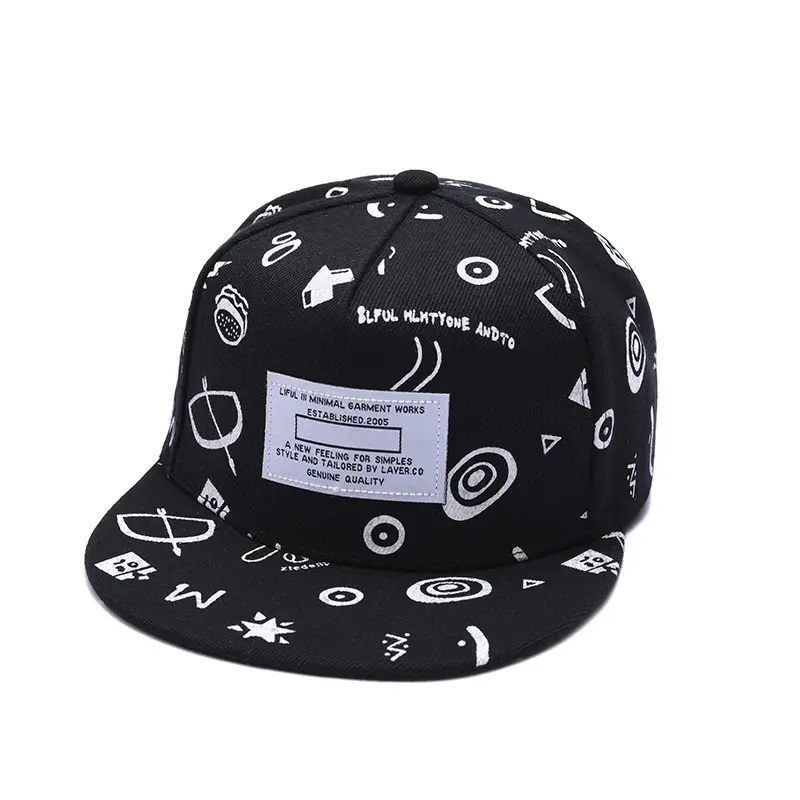 Letní jarní tisk sublimační klobouky 3d výšivky Snapback Cap Patch Logo Nestrukturované plochý okraj 6 panel Snapback Hat