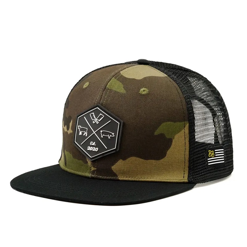 Velkoobchod přizpůsobený hip hop camo snapback mesh empoidered logo logo Vlastní 6 panel plochý okraj kapitáne a klobouk