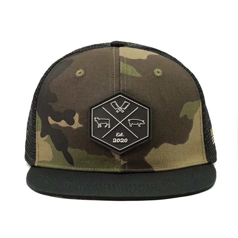 Velkoobchod přizpůsobený hip hop camo snapback mesh empoidered logo logo Vlastní 6 panel plochý okraj kapitáne a klobouk