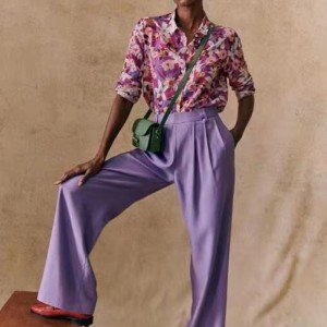 Nový francouzský elegantní moderní potištěný vzor tekoucí hedvábí a bavlna směs s dlouhým rukávem tenká košile