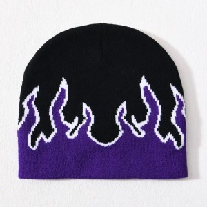 Velkoobchodní lyžařská lebka Akrylic pletená klobouk Hip Hop Cuffed All Over Print Design Custom Logo Unisex Winter Jacquard Flame Beanie