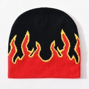 Velkoobchodní lyžařská lebka Akrylic pletená klobouk Hip Hop Cuffed All Over Print Design Custom Logo Unisex Winter Jacquard Flame Beanie