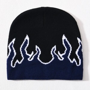 Velkoobchodní lyžařská lebka Akrylic pletená klobouk Hip Hop Cuffed All Over Print Design Custom Logo Unisex Winter Jacquard Flame Beanie