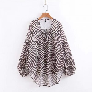 2023 Nová ženská móda All-Match Slim Stim Striped Spinning Printed s dlouhým rukávemna vázání košile