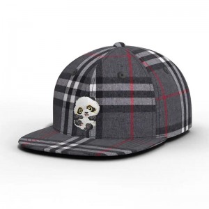 Velkoobchod vysoce kvalitní vlastní barevný karton panda zkontroloval klobouk Plaid Flat Brim Snapback Cap