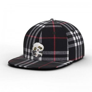Velkoobchod vysoce kvalitní vlastní barevný karton panda zkontroloval klobouk Plaid Flat Brim Snapback Cap
