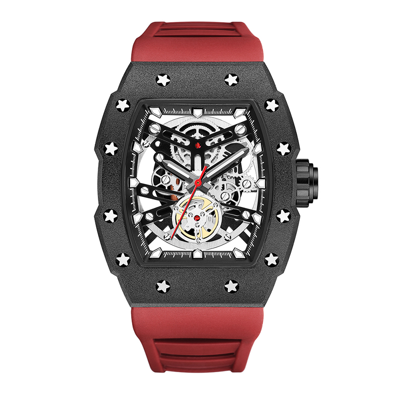 Baogela Top Brand Luxury Mens Watches Sport znerezové oceli Tonneau Dial vojenské sportovnínáramkové hodinky Silikonový popruh 4149