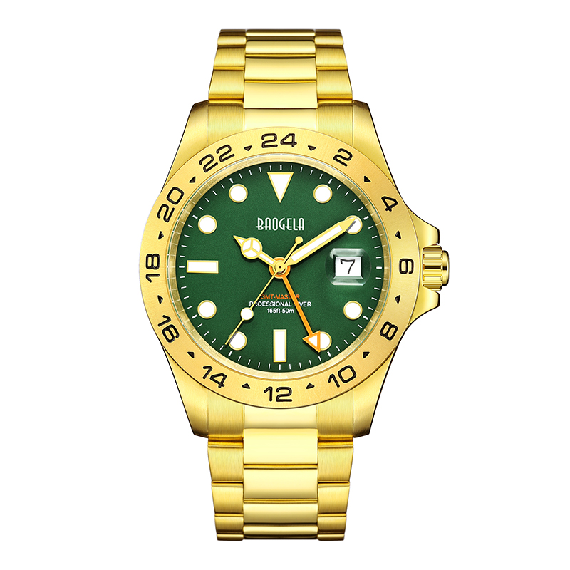 Baogela New Men Luxury Watch 304 Nerezová ocel Luminózní ciferník 50m potápění módní páry Sport Watch Wrist Watch Gold Green 22806