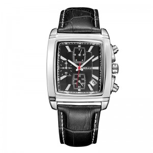 Baogela Rectangle Dial Leather Strap Watch for Men Casual Blue Chronograph Quartz Watches Man Wristwatch Montre reloj часы мужск 22607