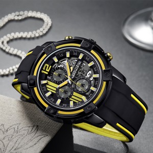 Baogel Men \\\\\'s Black Silicone Strap Quartz Watchs Chronograph Sports Wristwatch pro Man 3ATM vodotěsné světelné ruce žluté 22701
