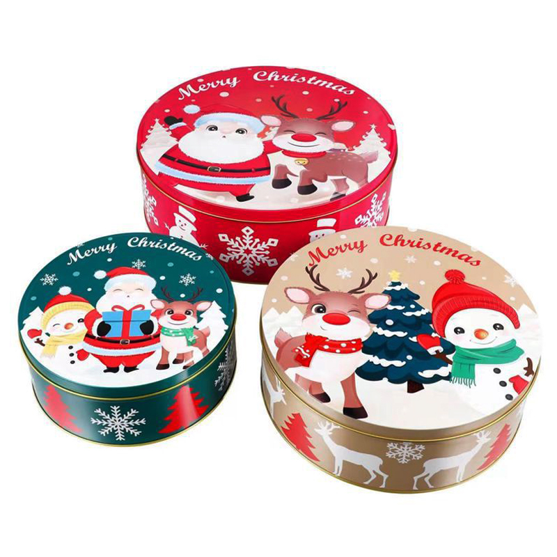 Vánoční dárková krabička Třídílná kulatá krabička Balení cookie Box vánoční plechovka Výrobce vlastní cínové box