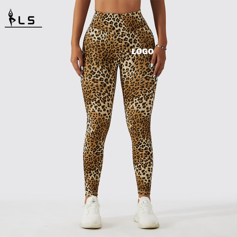 SC10112 Bezproblémový leopard tisk s vysokým pasem Fitness Legging Femme Ribbed Scrunch Leggings jóga kalhoty