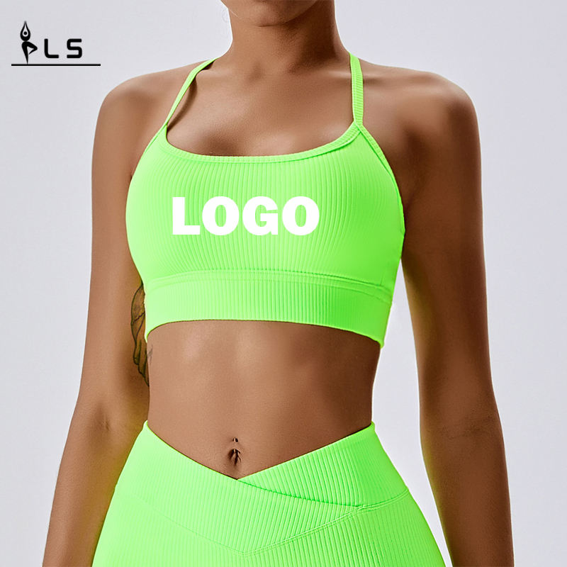 SC101610 Halter Sports Bra Ladies Halter Neck Cross Back Bra Bra pro ženy Logo Ženy trénink sportovní podprsenka Velkoobchod jóga cro