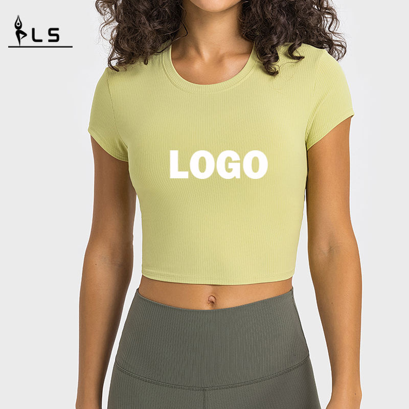 SC102612 Prodyšná jóga Crop Top Gym Fitness těsné tričko Yoga T Shirts Fitness běžící trička s kulatým krkem