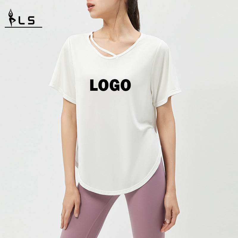 SC10264 Yoga T Shirts Fitness běžící trička s kulatým krkem volných příležitostných fitness jógy krátký rukáv Top