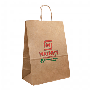 Recyklovatelný papírový sáček Kraft Brown s lanem Zvlášňuje vaše logo plochý rukojeť Kraft Shopping Paper Bag