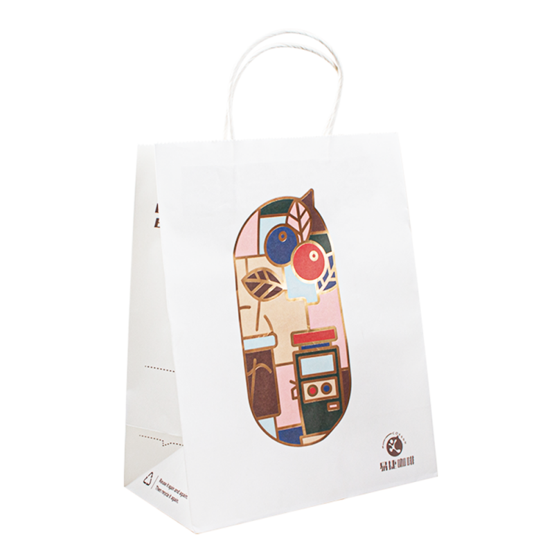 Vlastní recyklovatelný papírový sáček Kraft s vlastním logem, vlastnínákupní papírový taška pro jídlo s rukojetí