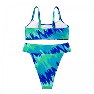 Tyrkysový tiskem dvoudílný s širokými popruhy