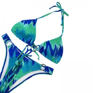 Halter Hoop Cross popruh šedozelená dvoudílná plavky