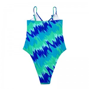 Slim Printed One-Piece Swimsuit s tyrkysovým výřezovým popruhem