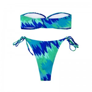 Bezrahový výřez šněrovací kalhotky šedozelené dvoudílné plavky