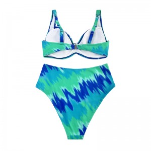 Tyrkysové vytištěné dvoudílné plavky se širokými popruhy