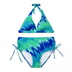 Plavkyna popruhna šedozelenovou ohlávku Plisované luk s plaveckými šortkami potištěné plavky