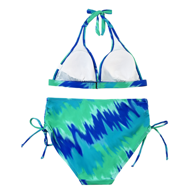 Plavkyna popruhna šedozelenovou ohlávku Plisované luk s plaveckými šortkami potištěné plavky
