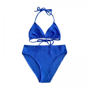 Modrý vzorek Speciální látkový trojúhelník Cup Halter Halter popruh Split Swimsuit